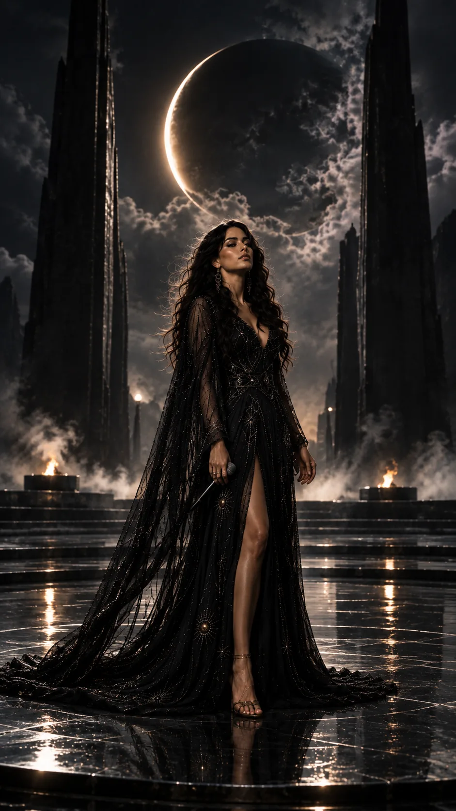 Soraya in black celestial performance attire